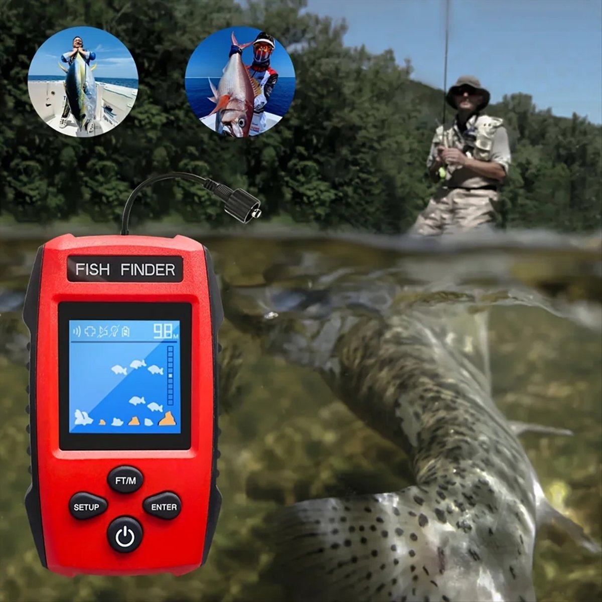 Цветной ЖК-эхолот, проводной э – обзор и цена Fishing Boat Depth Finder